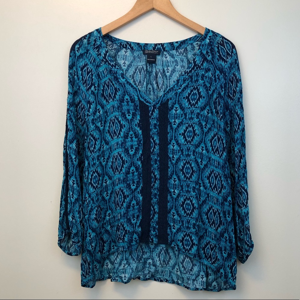 Lucky Brand Aztec Print Peasant Top Size L